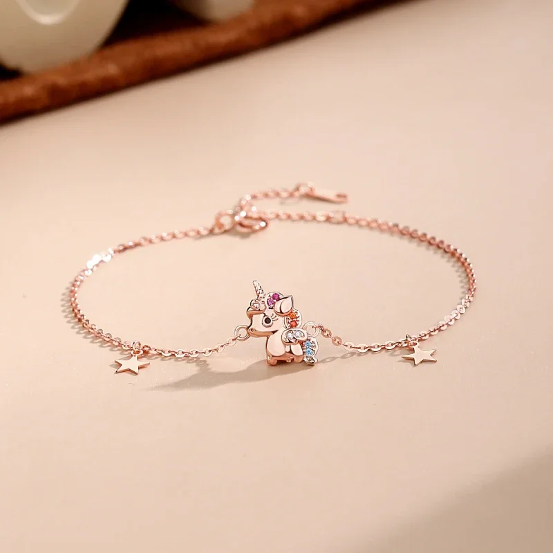 

S925 Sterling Silver Unicorn Women's New Style Bracelet INS Niche High-end Sweet and Cute Student Silver Chain Birthday Gift