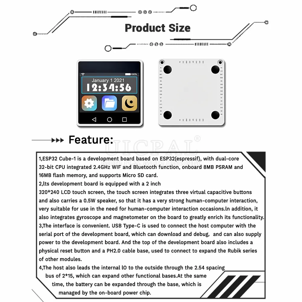 ESP32   2.4G  BT , 2 ġ LCD ÷, ESP32-Box ť-1, 8MB RSRAM, 16MB ÷, C Ÿ