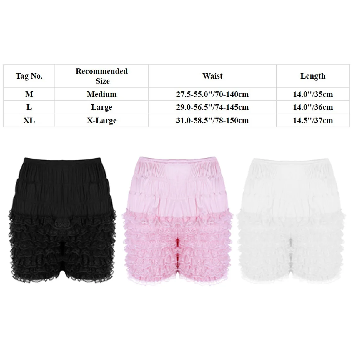 Womens Layered Ruffle Lace Trim Shorts Bloomers Sissy Lolita Frilly Knickers Layered Boyshort Womens Clubwear Dance Shorts