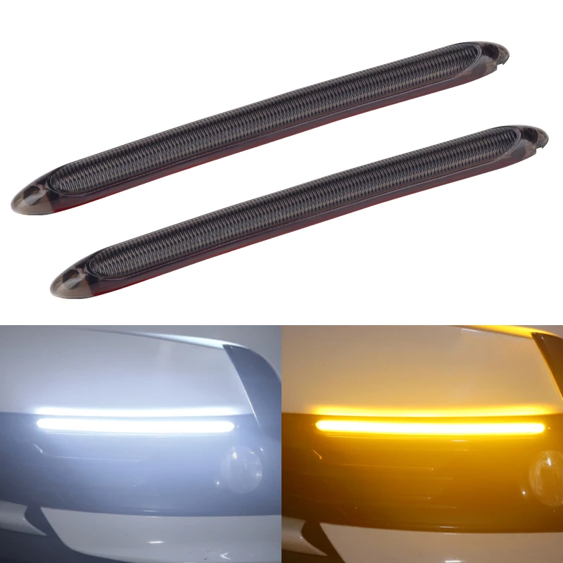 

2X Car LED Daytime Running Light Scan Waterproof Car headlights Sequential Turn Signal Yellow Flow Day Light drl for cars DC12v
