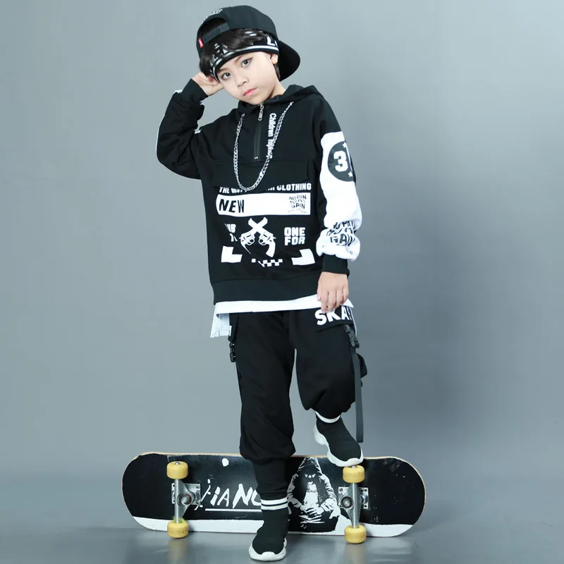 

Children Jazz Clothes Girls Boys Hip Hop Street Dancing Costumes Black Hoodie Pants Kids Ballroom Stage Dance Outfits