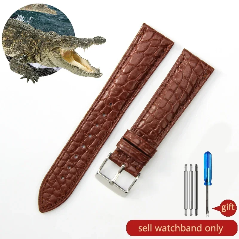 thumbnail image 1 of Correa de reloj de piel de cocodrilo de cuero genuino para hombre y mujer, hebilla de mariposa con aguja para Mido Longines Famous Master Omega IWC Watchband, 1 of 5