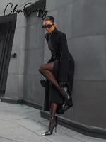 Manteau Long élégant pour femmes, col en v, couleur unie, Slim, simple boutonnage, taille fermée, veste dame, automne hiver 2021, Chic, Streetwear féminin 3