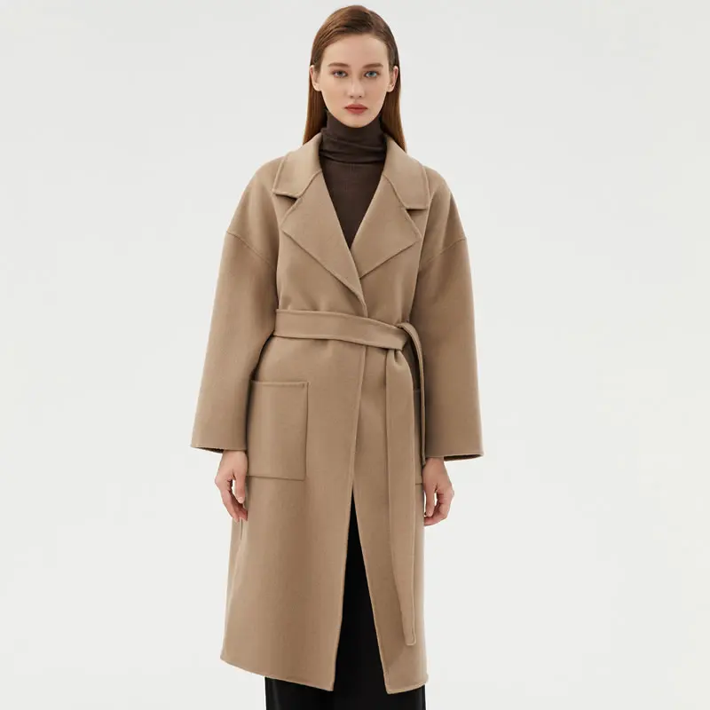 2022 New 100% Wool Coat Women Belt Loose Fashion Temperament The New Lengthen Jacket Women's Thicken Coat