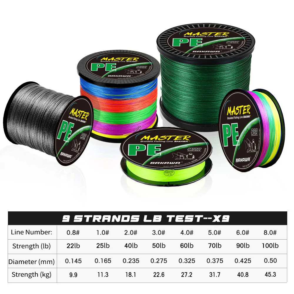 BAKAWA 9X Braid Fishing Line Super Strong 9 Strands Japanese