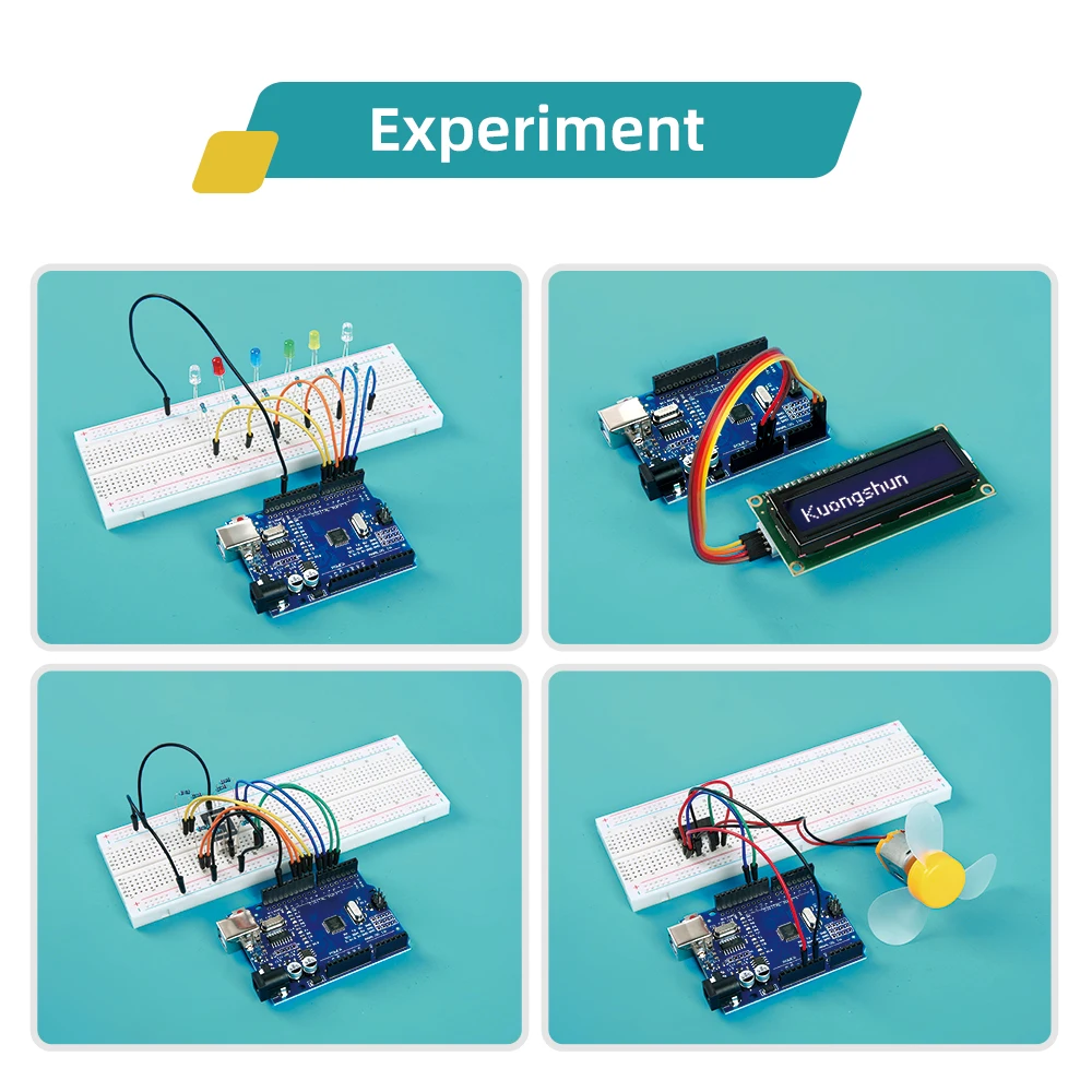 KUONGSHUN 슈퍼 스타터 키트(브레드보드 1602 포함) IIC 점퍼 와이어 세트 R3(Arduino UNO용 튜토리얼 포함)