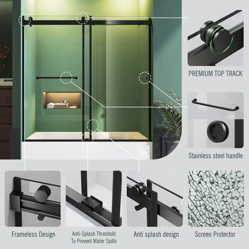 Bathtub Sliding Door, 60"" W X 56"" H Tub Shower Door, Bathtub Door, Bathtub Glass Door Bathtub Double Sliding Shower Door 3