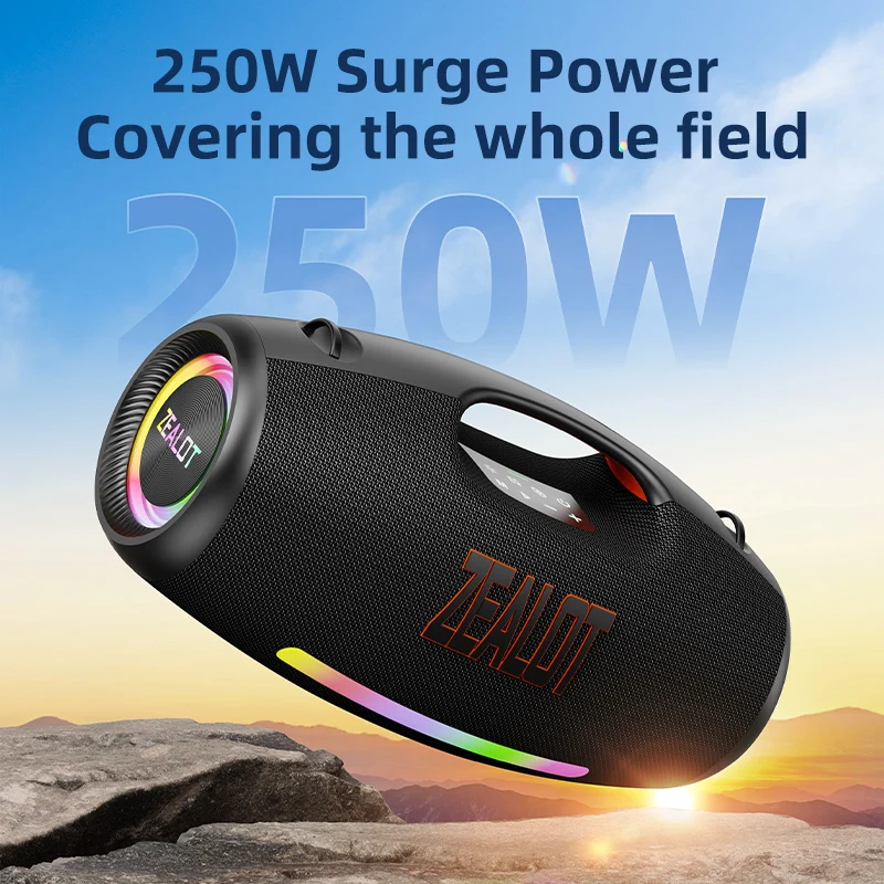 ZEALOT-S89 Portable Bluetooth Speaker 250W StormBox Power With Subwoofer Outdoor IP67 Party Speaker 20H Playtime LED