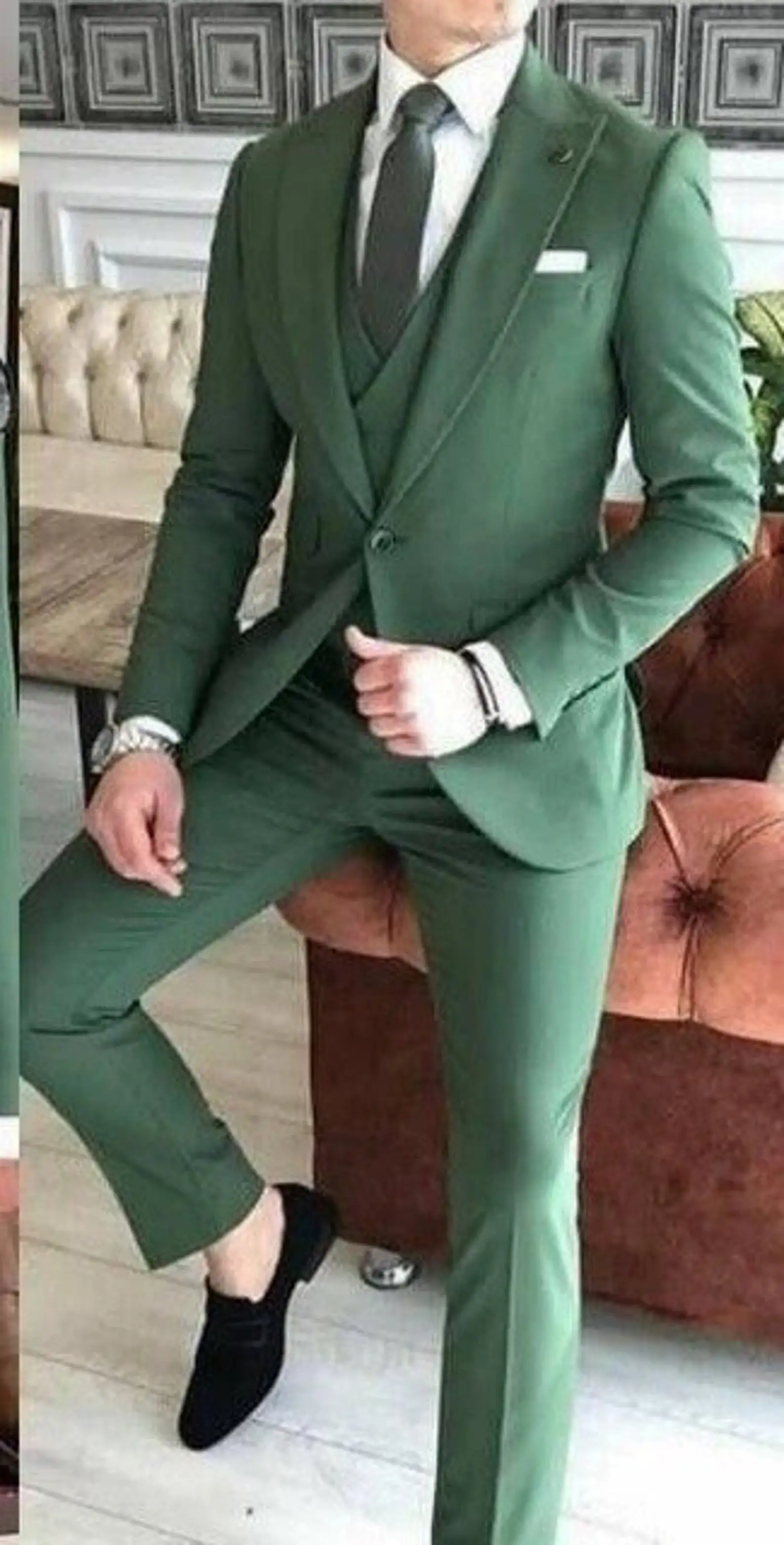 Green Slim Fit Latest Design Groom Tuxedos Wedding Prom Dinner Custom