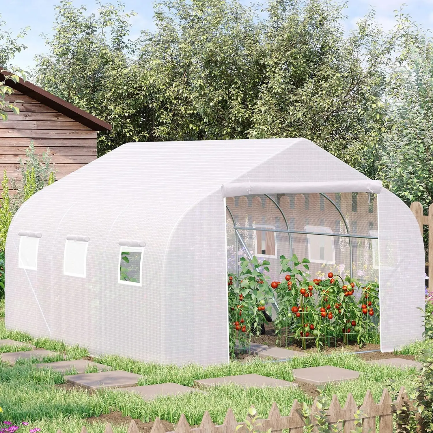 

11.5' x 10' x 6.5' Outdoor Walk-in Greenhouse, Tunnel Green House with Roll-up Windows, Zippered Door, PE Cover, Heavy Duty