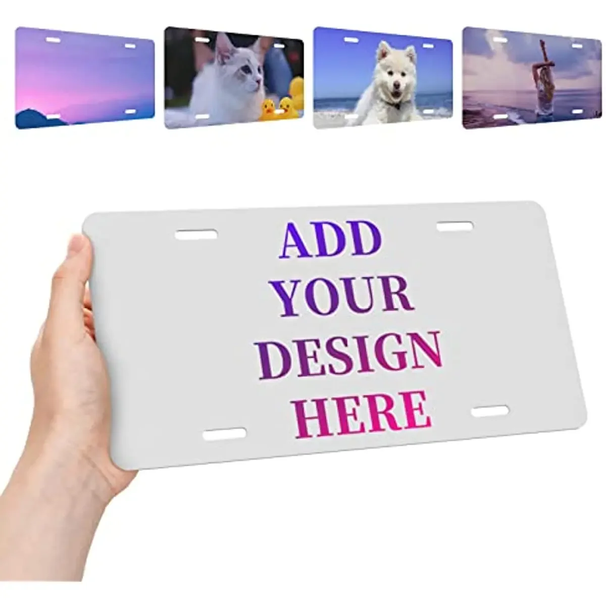 

Custom tinplate License Plate with 4 Holes Front Car Personalized Design Your Text Photo Logo Name Durable Metal Tag 6" x 12"