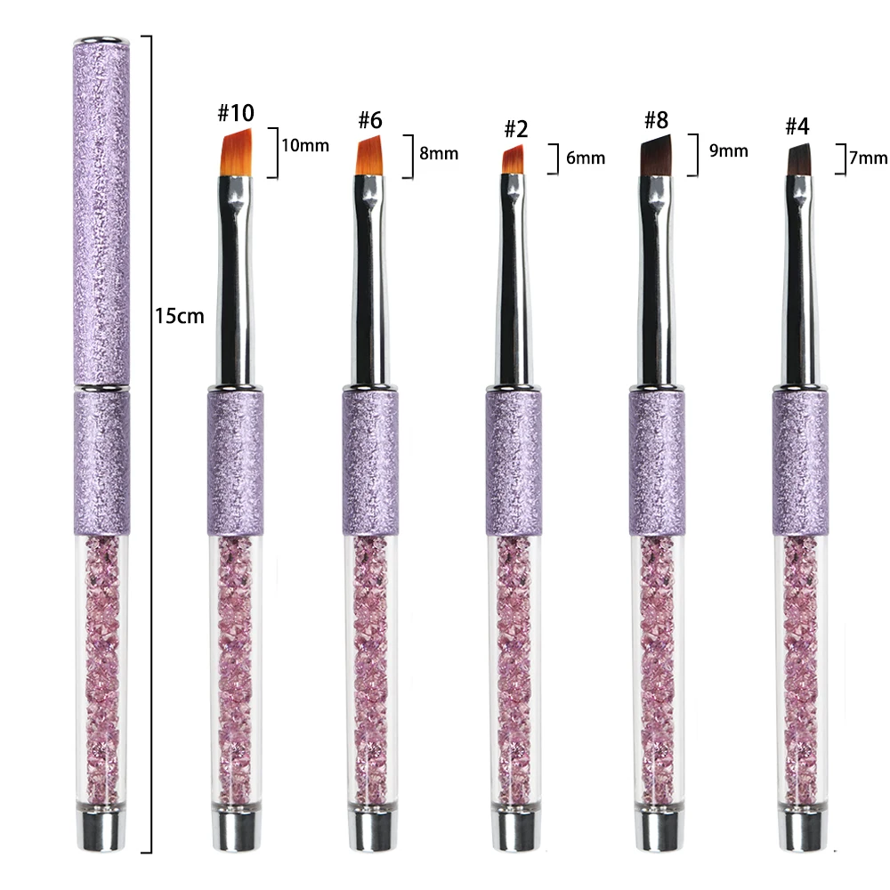 BQAN Nail Brush Design Oblique Purple Rhinestone Head Metal Handle Nylon Hair Nail Gel Brush For Nail Art Brush 3