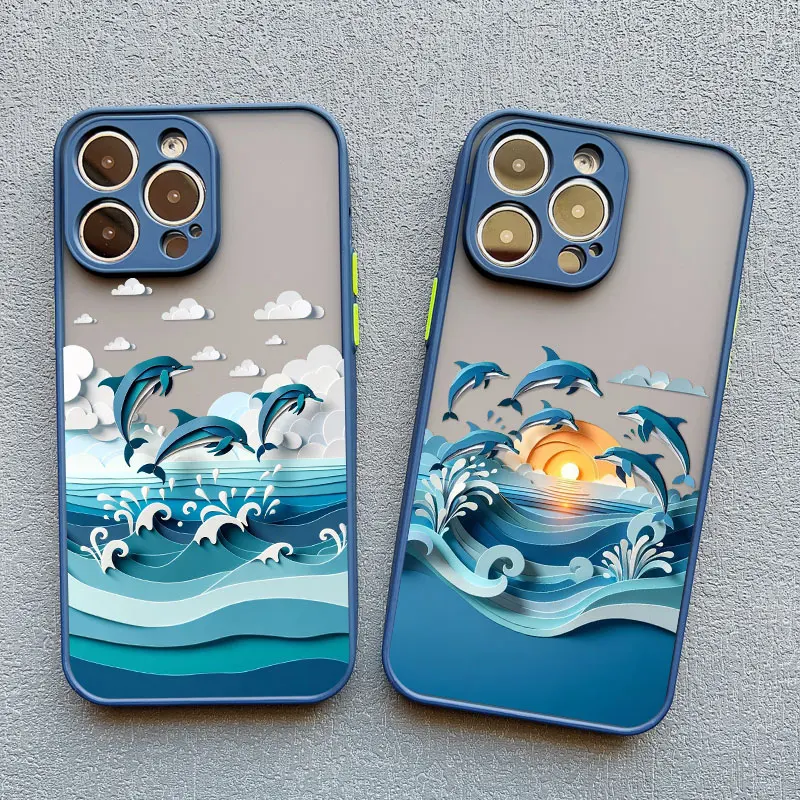 Ocean Adventure Marine Life Phone Case featuring Sharks and Dolphins with Blue Sea Waves Design