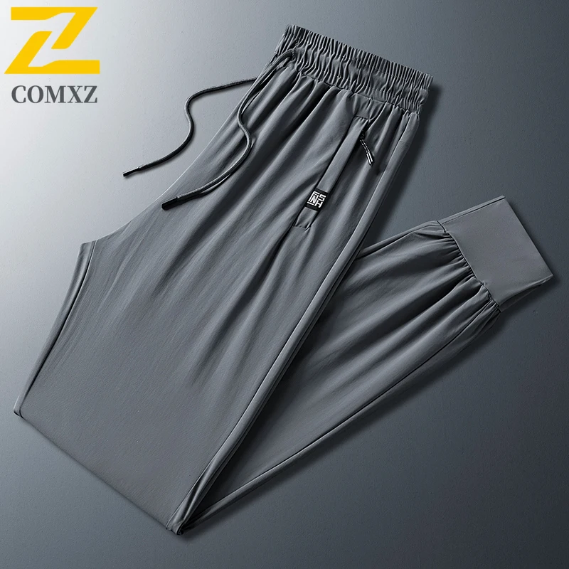 8xl Size Ice Silk Trousers Men's Spring Summer Fashion Drawstring Elastic Waist Straight Pants Casual Comfortable Jogging Pants 4
