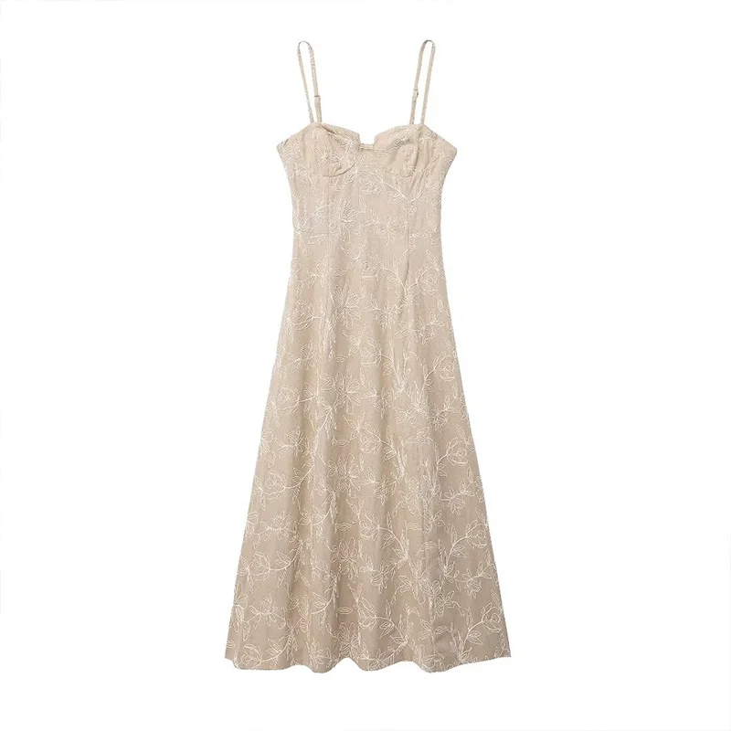 

Summer Elegant Women's Floral Embroidery Dress 2024 New Casual Fashion Backless Breasted Sexy Banquet Evening Dress