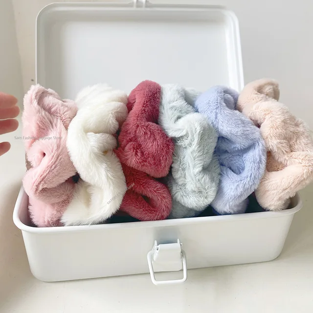 Hair Scrunchies Furry Elastic Band Women Girl Ponytail Holder Rubber Ties Accessories Plush Faux Fur Soft Резинки Для Волос 2