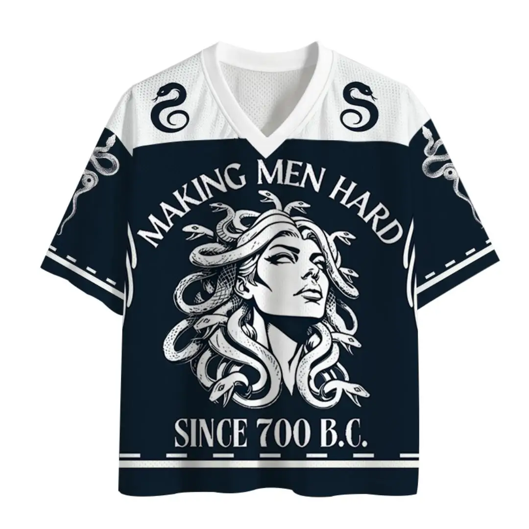 Sommer Neu Herren/Damen V-Ausschnitt Mesh Freizeit Sport T-Shirt Harajuku Stil Y2K Unisex Mode Trikot Sommer Herrenbekleidung Schnelltrocknend
