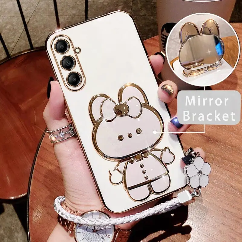 Elegant Plating Rabbit Bracket Lanyard Phone Case Cover
