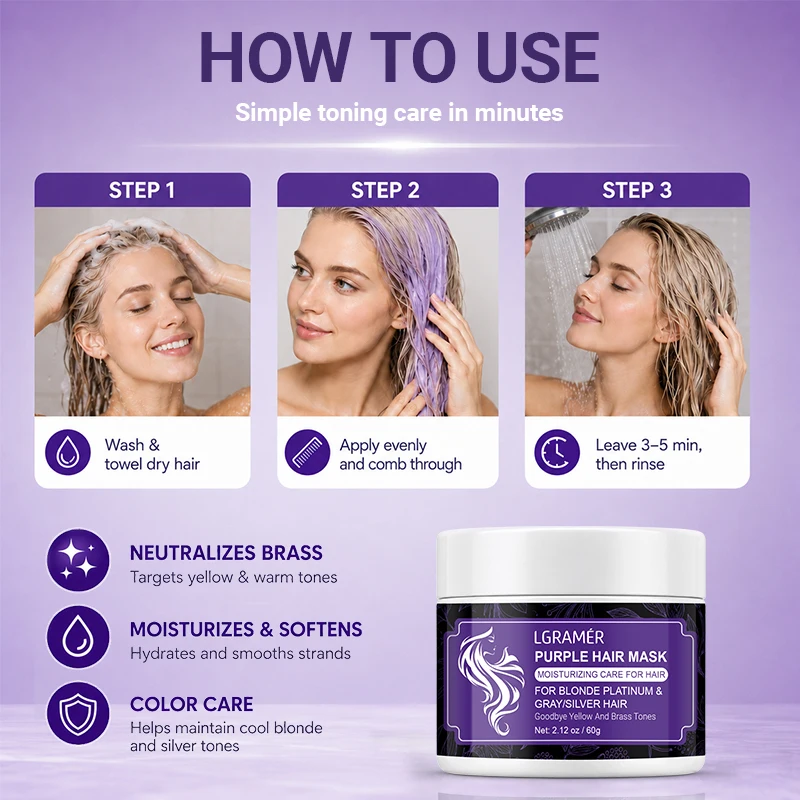 Vibrant Purple Hair Mask - Neutralizes Yellow Tones & Deeply Moisturizes for Radiant Blonde, Bleached, and Silver Hair
