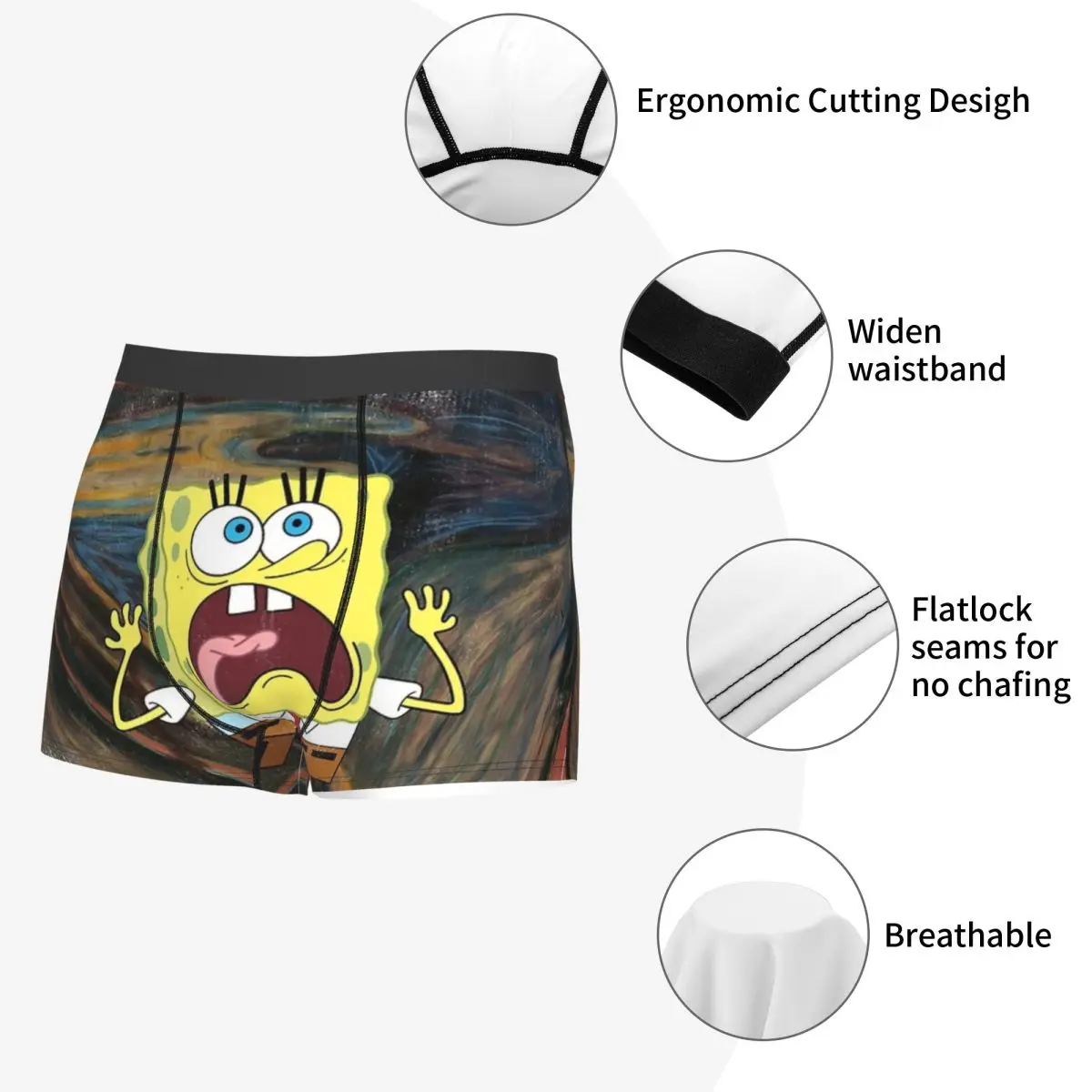 Funny SpongeBobed Scream Painting Boxers Fun Underwear Funny Cartoon Boxer Briefs Gag Gift For Men 6
