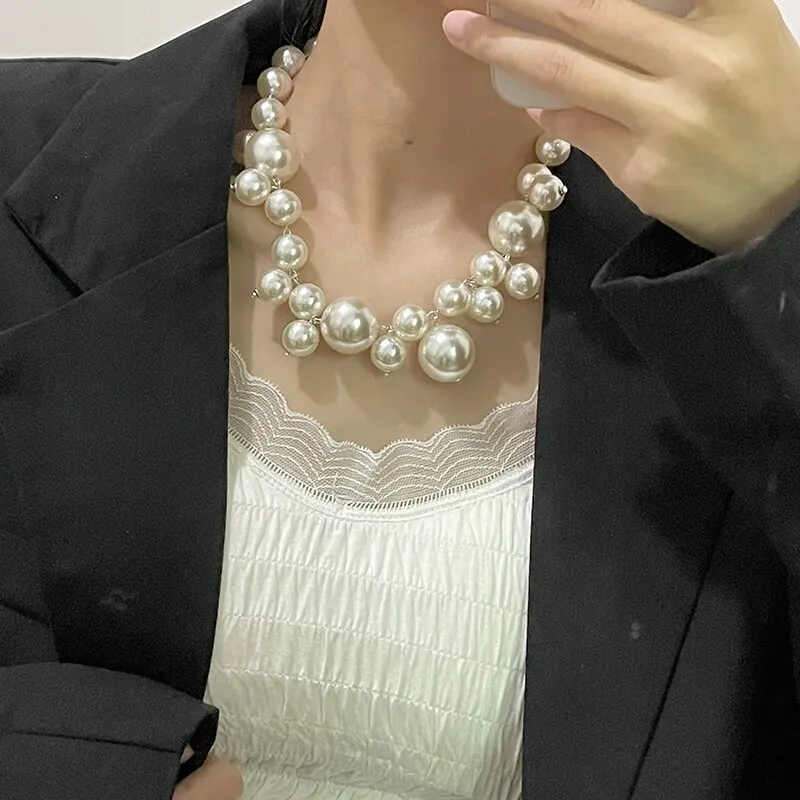 S0acf04e9ad3d4c4e8fbdad45d95fe729l Elegant Imitation Pearl Women's Necklace Big Pearls Beads Choker Necklaces Party Wedding Bride Necklace Jewelry Girls Gifts Mallzona