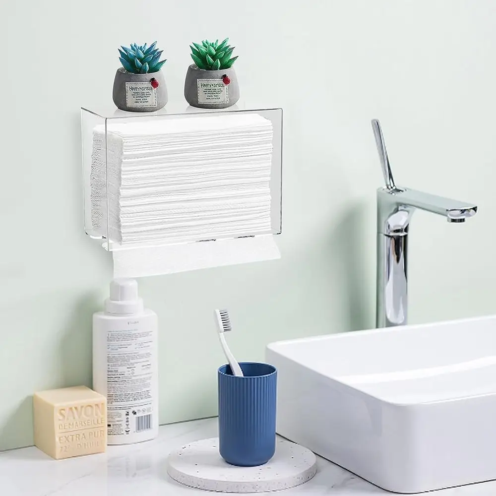 Compact Wall Mount Paper Towel Dispenser Clear Transparent Folded Paper Towel Holder Acrylic Hand Tissue Napkins Box Restroom 2