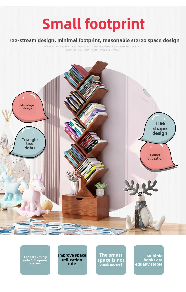 Modern Tree-Shaped Children's Bookshelf Floor-to-Ceiling Design Living Room Storage Bookcase Innovative Home Library Organizer