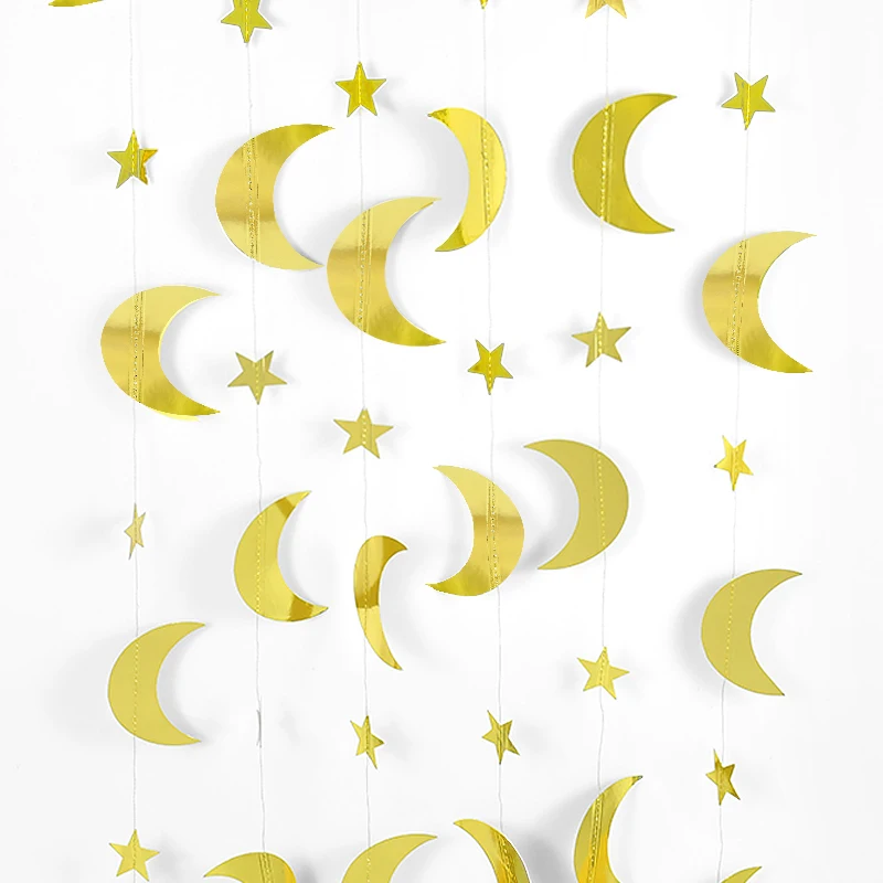 

4m Star Moon Paper Hanging Garlands Banner For Wedding Baby Shower Birthday Party Decoration Eid Mubarak Ramadan Decor Supplies