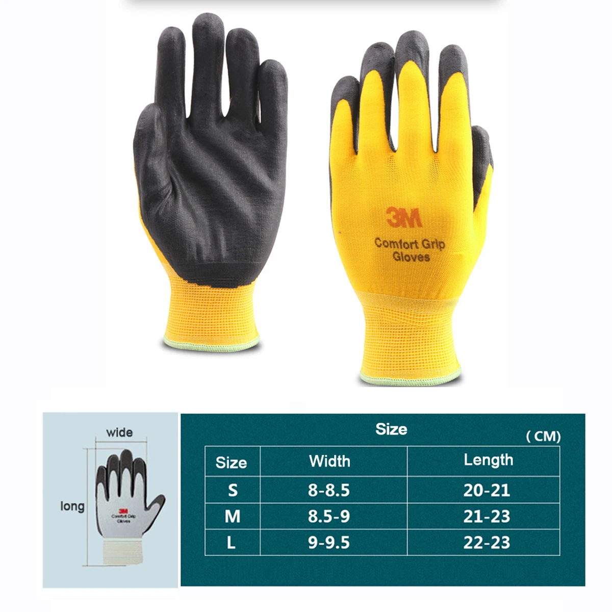 3M Thin Yellow Work Gloves Woman Nitrile Rubber Coated Grip Touch
