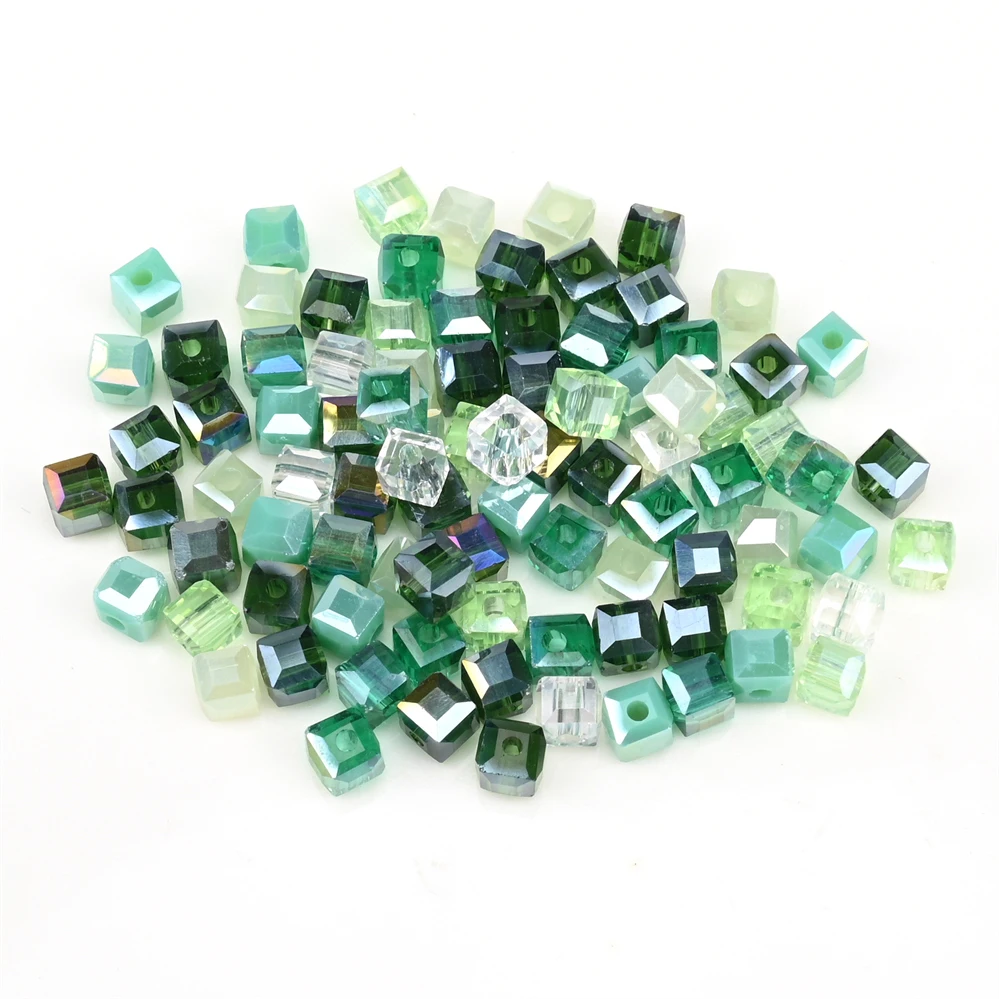4/6 mm gemischte grüne facettierte quadratische Glasperlen, lose Abstandshalter, Kristallwürfelperlen für Schmuckherstellung, DIY-Halskette, Armband, Zubehör