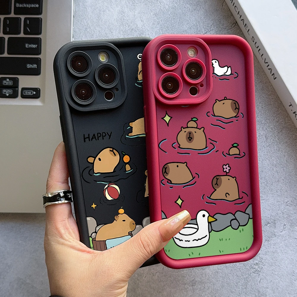 Playful Capybara Soft TPU Phone Case with Ladder Lens Cover