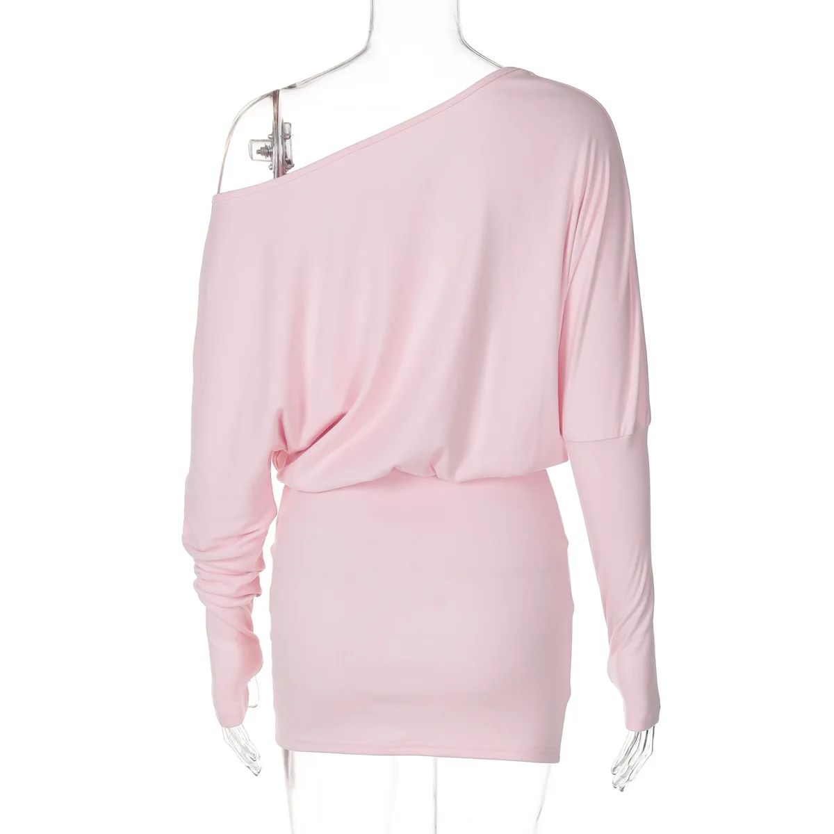 Fashion Off-Shoulder Patchwork Mini Dress Women Slim Long Sleeve High Waist Autumn Solid Dress Female Backless Dress