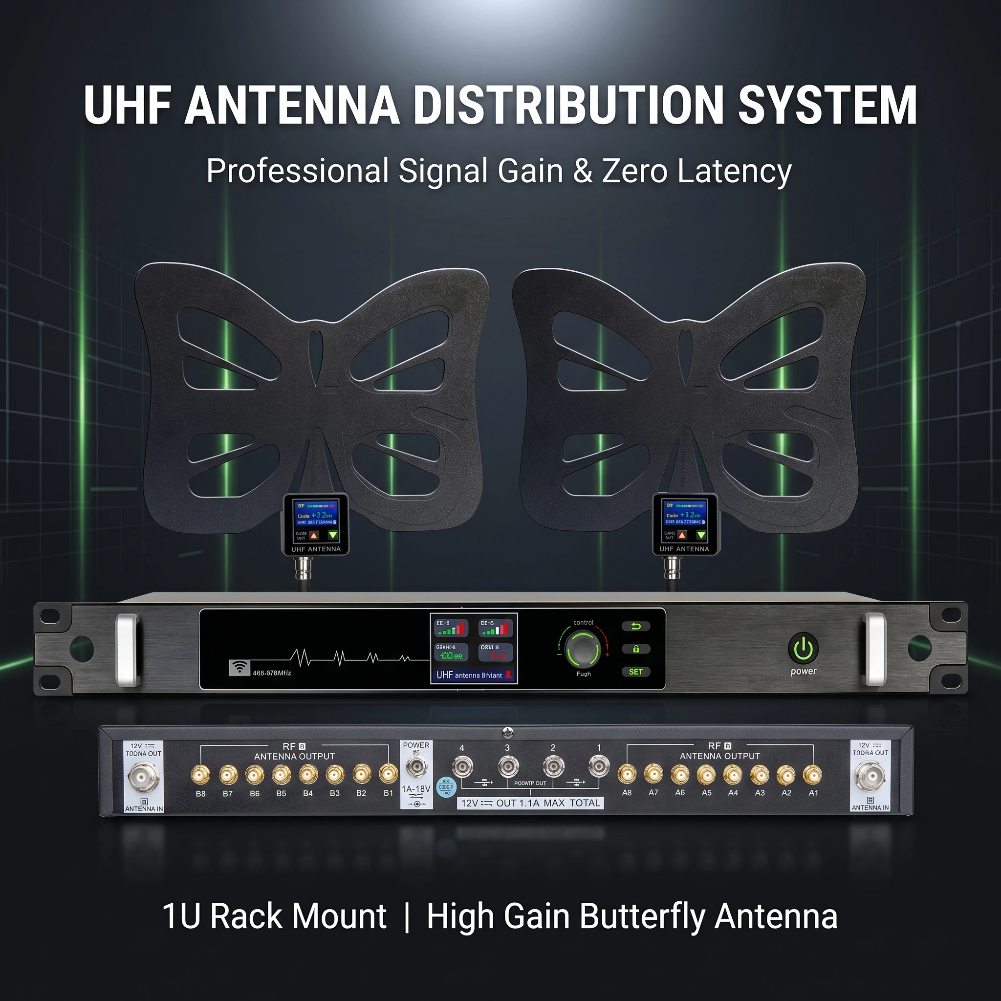폴킷슨 AT-16pro UHF 안테나 분배 시스템 고이득 버터플라이 안테나 무선 마이크 앰프 스플리터 제로 레이턴시