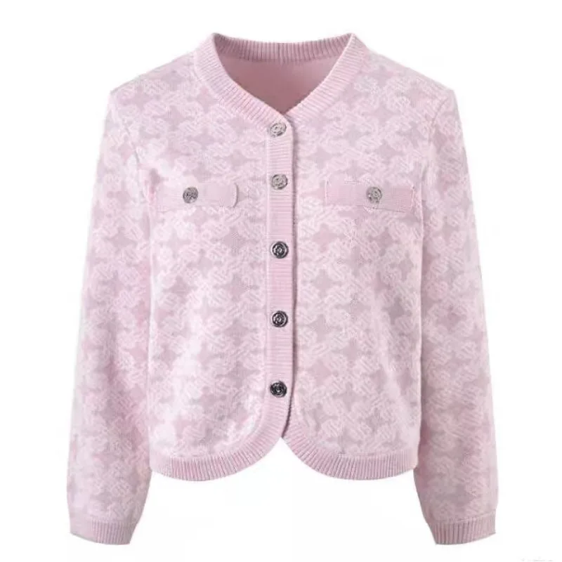 

VII 2024 M New in Matching Sets Early Spring Woman Clothing Pink Lattice Jacquard Knit Jacket Top Half Skirt Set Free Shipping