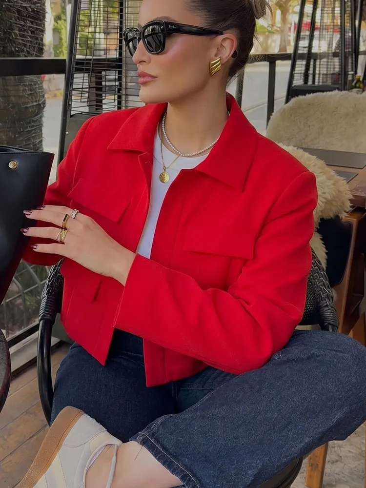 HH Trendy Damen-Jacke, einfarbig, schmal geschnitten, einreihig, Freizeitjacke, elegant, für Urlaub und Partys, lange Ärmel, Reverskragen, mit Taschen
