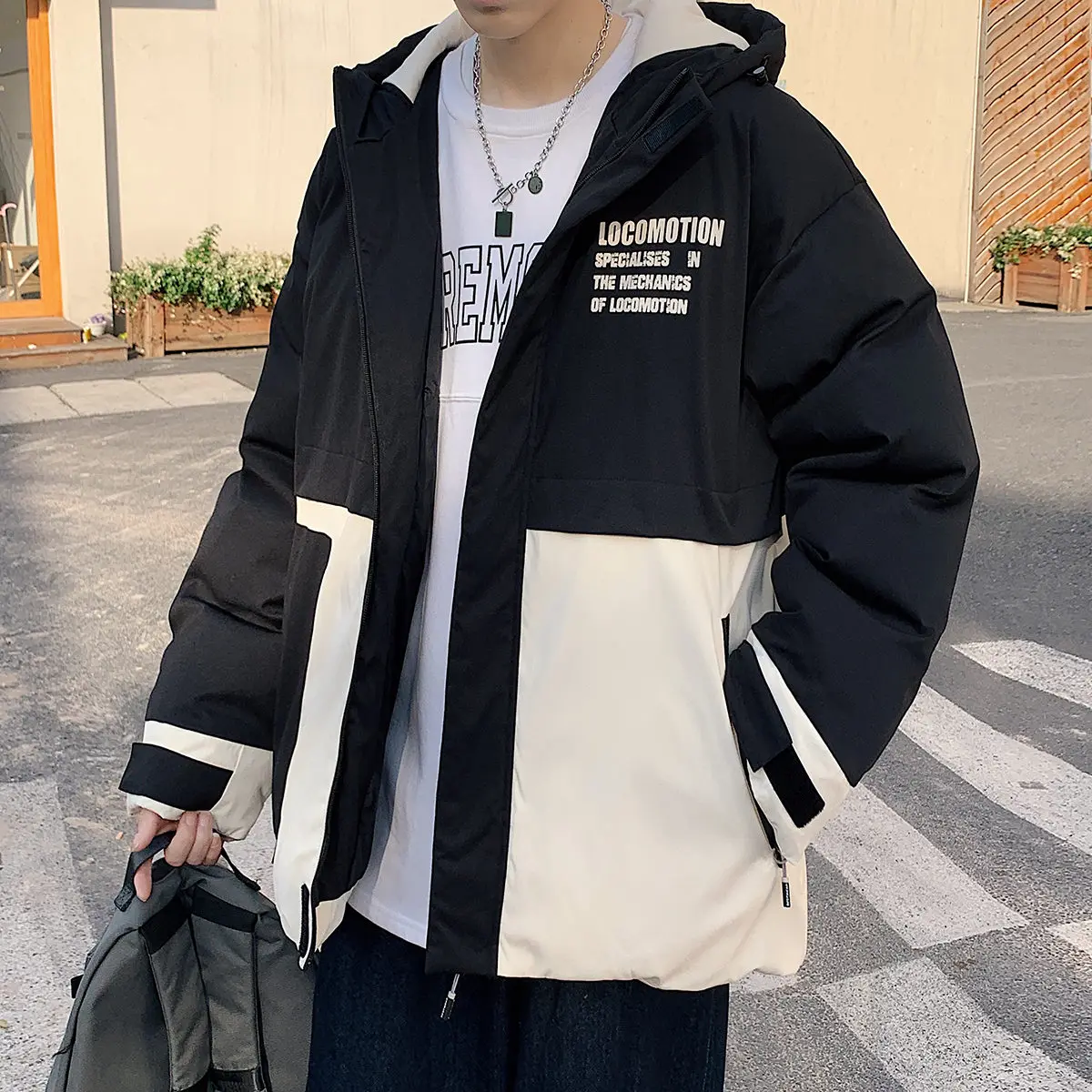 Men's 2023 Winter New Outwear Thick Warm Parkas Casual Loose Hooded Cotton-Padded Jackets Korean Youth Windproof Tops Down Coats