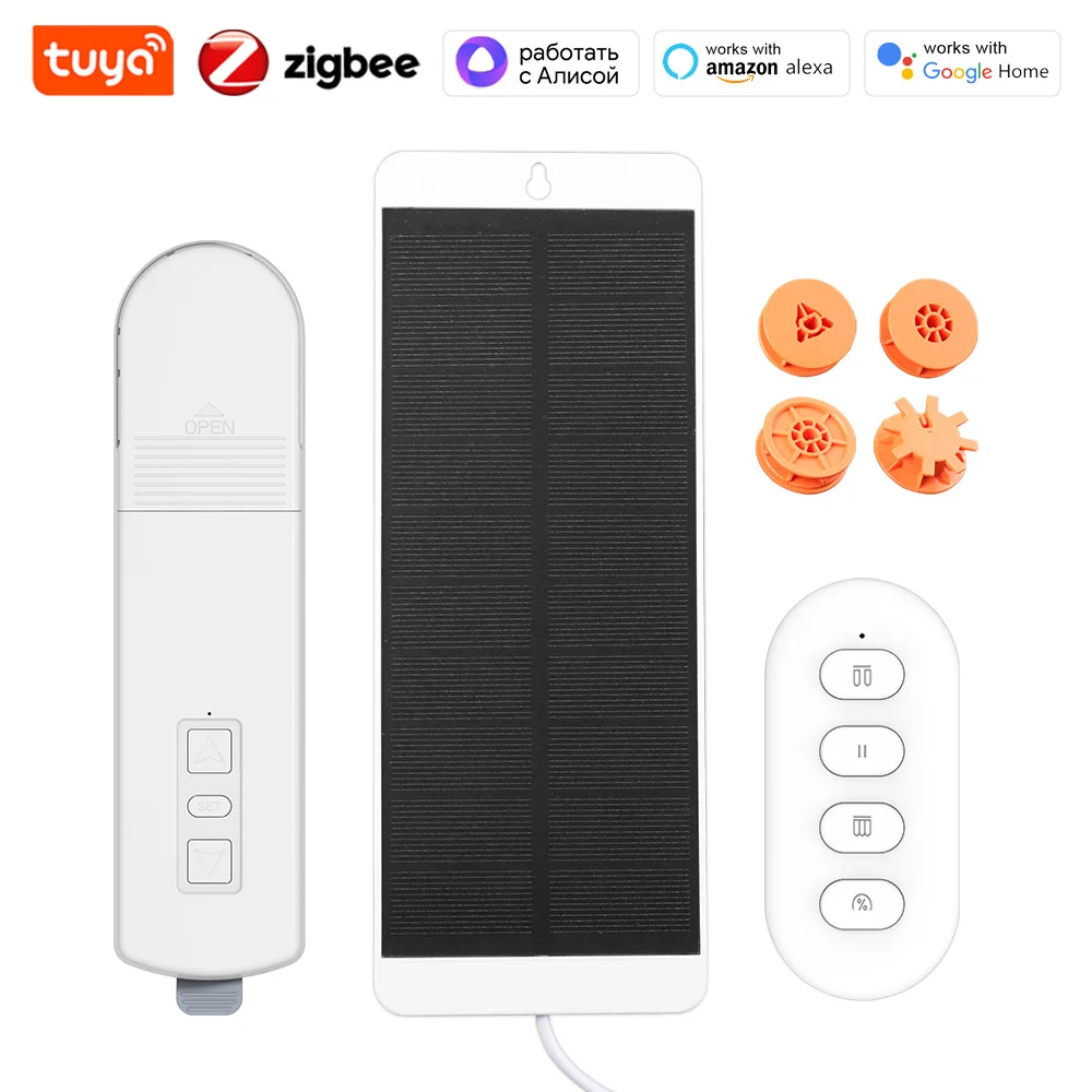 Manhot Tuya Zigbee 롤러 쉐이드 드라이버 Alexa Google Home Yandex가 포함된 태양광 패널 음성 제어 기능이 있는 전기 블라인드 모터