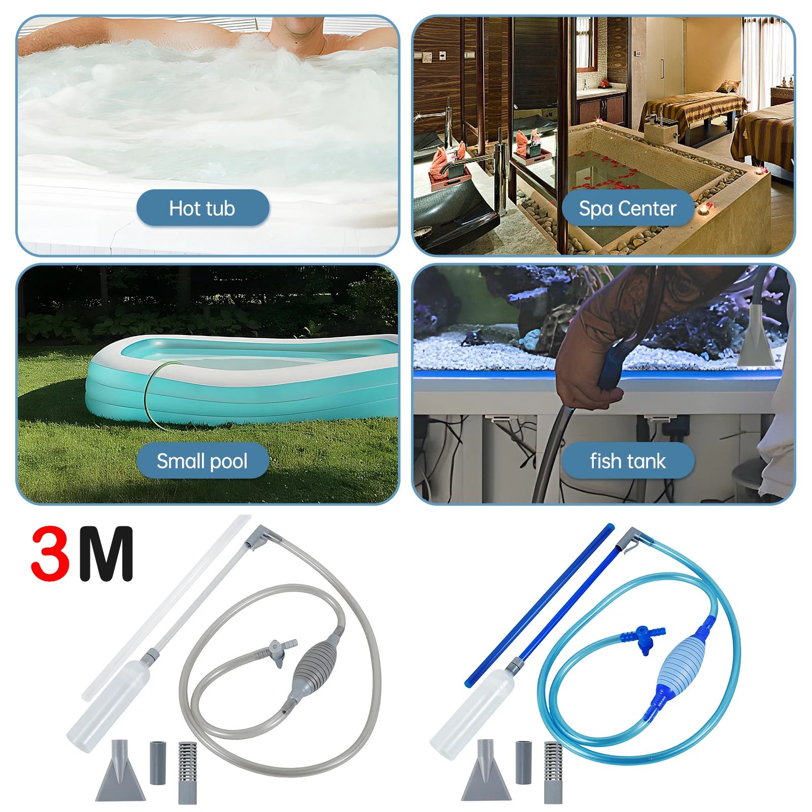 Hot Tub Vacuum Cleaner 10ft Swimming Pool Vacuum Cleaner Manual Handheld Spa with Strong Suction for Fish Tank Cleaning