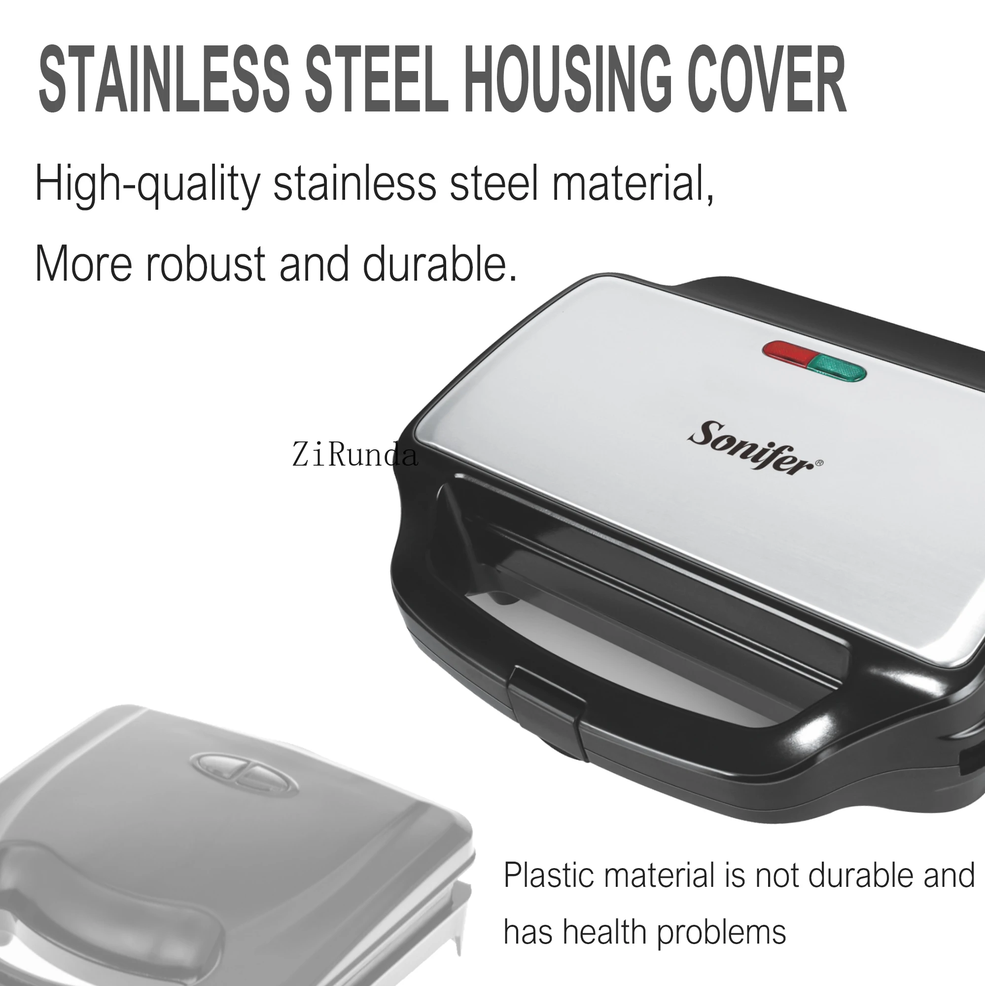 -Electric grill plate for sandwich maker, non-stick aluminum pan, 900W 4