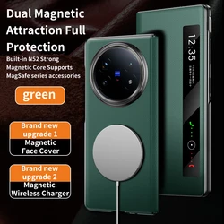 Luxury Magsafe Leather Smart Flip Phone Case with Magnetic Book Back Cover for Vivo X Fold5 (Green)