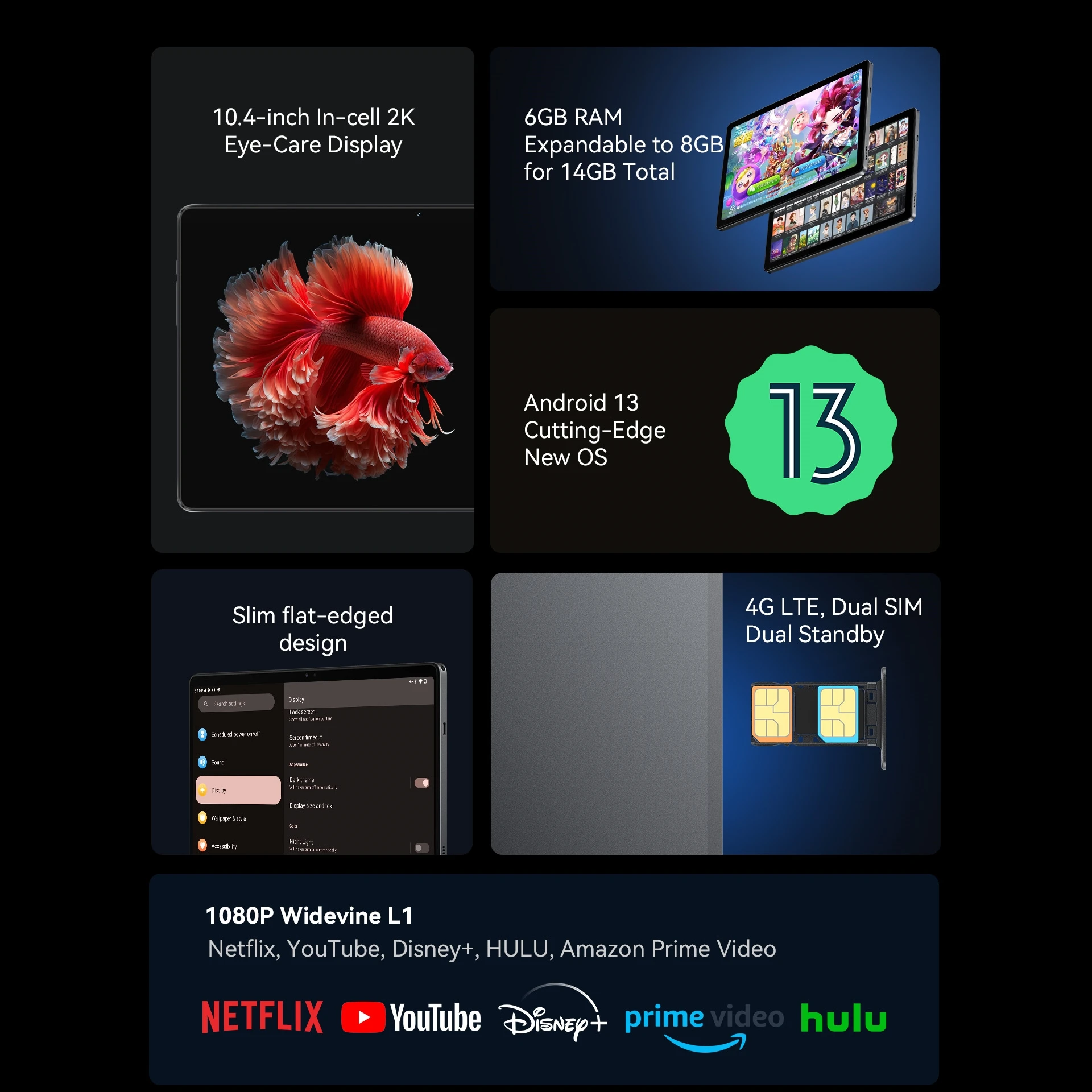 Alldocube iPlay 50 Tablet 10.4inch 2K Screen Android13 6GB RAM 64GB ROM Octa-core CPU Dual-BOX Speaker iPlay50 3