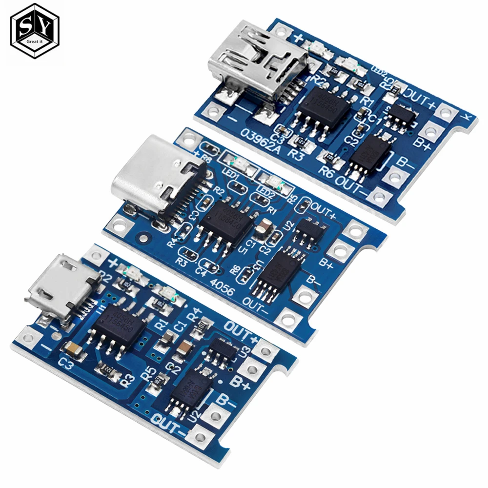 10PCS Type-C Micro Mini 5V1A 18650 TP4056 Lithium Battery Charger Module Charging Board With Protection Dual Functions 1A Li-ion