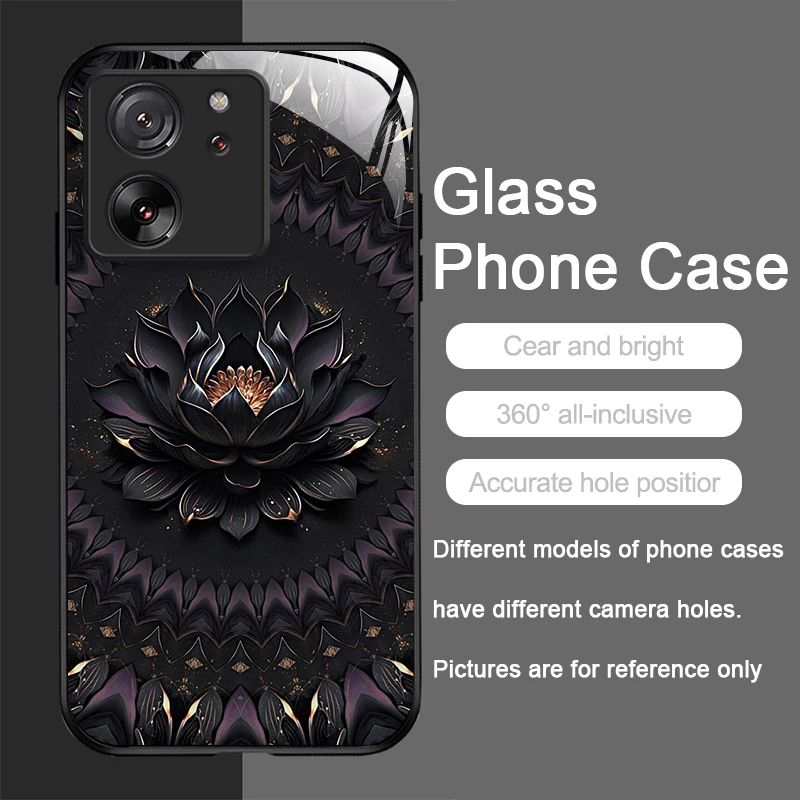 Artistic Lotus Flower Pattern Tempered Glass Phone Case