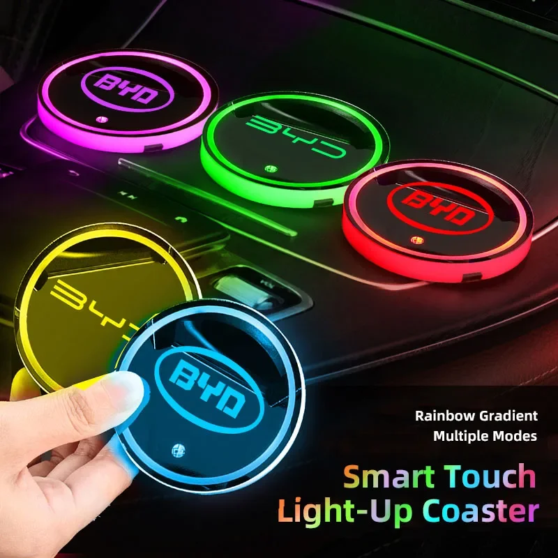 BYD 아토 3 위안 플러스 송 친 한 당 차량용 7색 LED 컵홀더 라이트 코스..