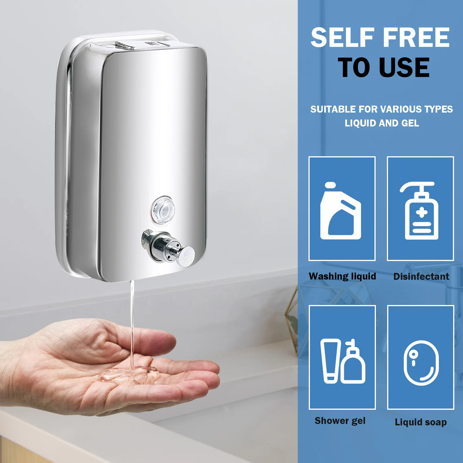 850ML/1050ML Stainless steel Wall Mount Soap Dispenser Bathroom Liquid Soap Detergent Shower Gel Storage Bottle Toilet Kitchen 2