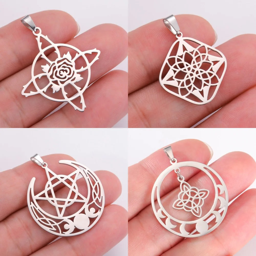 EUEAVAN 5pcs Witch Knot Crescent Moon Pendant Stainless Steel Wicca ...