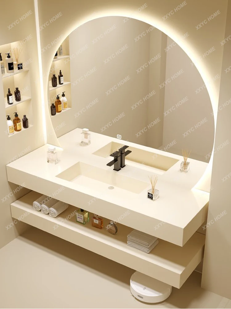 

Double Layer Stone Plate Whole Washbin Bathroom Cabinet Combination Ceramic Seamless Wash Basin Bathroom Cabinet