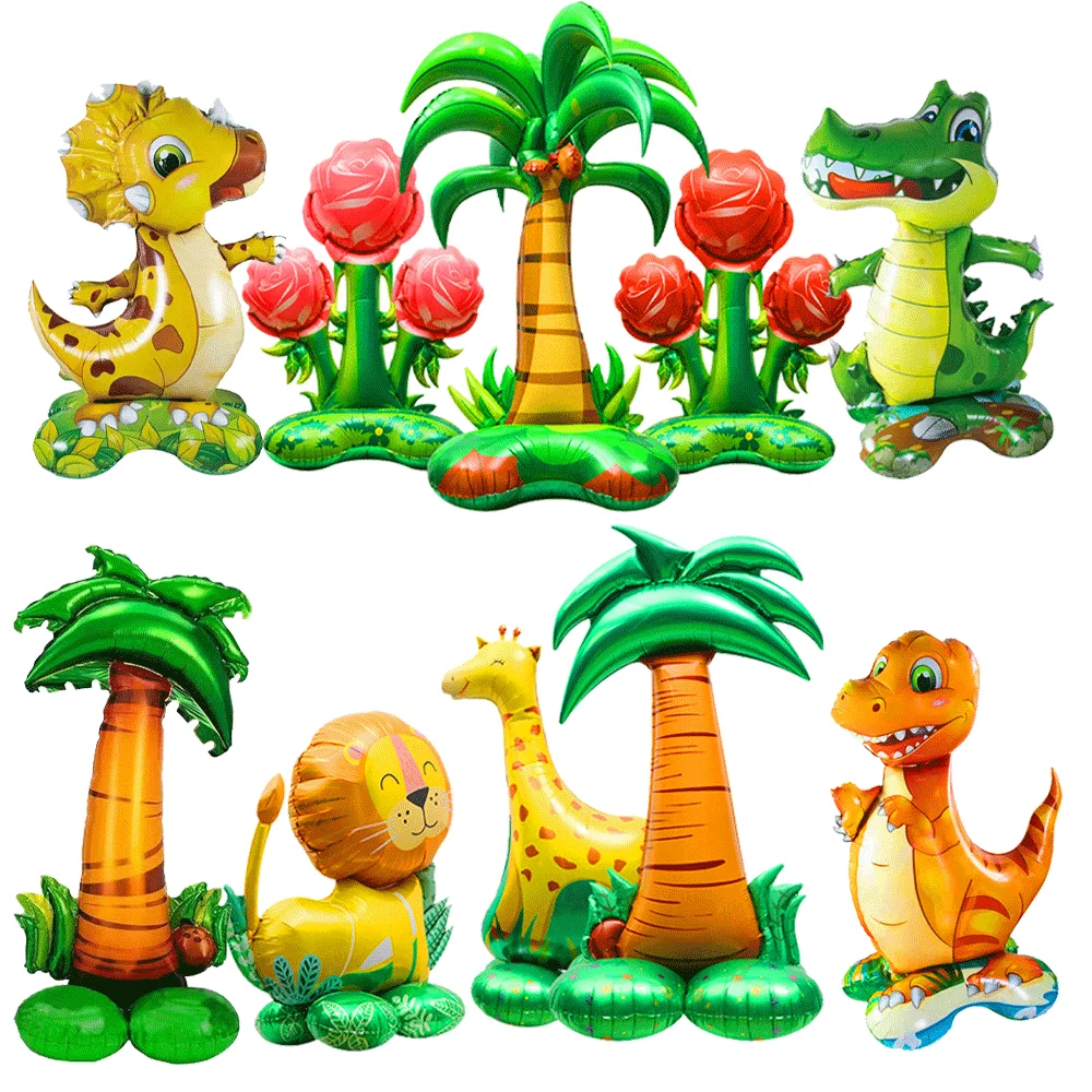 

1Pcs Extra Large 4D Standing Jungle Animal Lion Giraffe Dinosaur Coconut Tree Foil Balloon Kids Safari Birthday Party Decoration