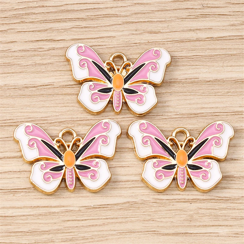 10 Stück 15 x 22 mm niedliche Emaille-Anhänger mit fliegendem Schmetterling für die Herstellung von Ohrringen, Halsketten, Armbändern, DIY-Handwerk, Schmuckzubehör