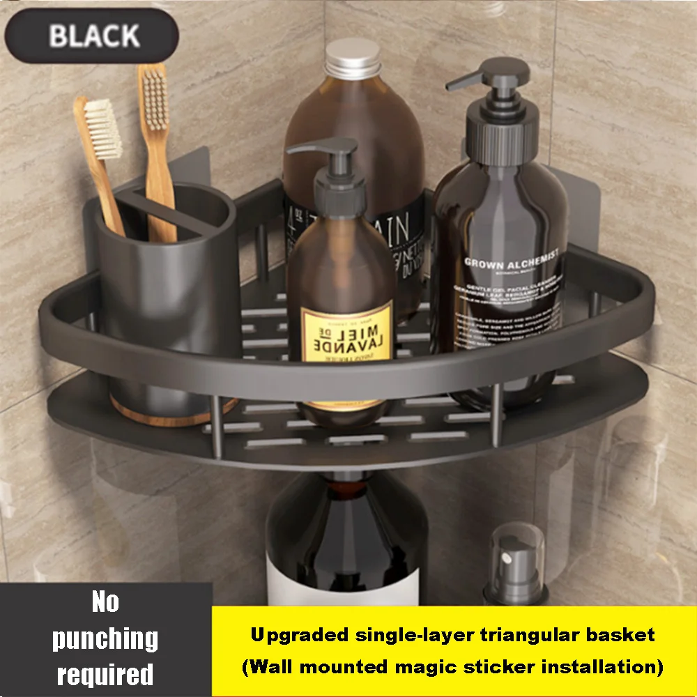 1-2PCS Bathroom Corner Shelf Cosmetics Rack No Drill Space Aluminum Shower Storage Rack Bathroom Organizer